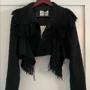 Zara Limited Edition black fringe crop jacket